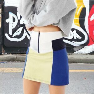 URBAN OUTFITTERS Vida Blue Green Color Block MOD Mini Skirt Sz L NWT!!
